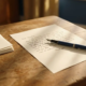 Handgeschreven betalingsherinnering op een eiken bureau naast enveloppen en een pen, warm middaglicht, ondiepe scherptediepte.